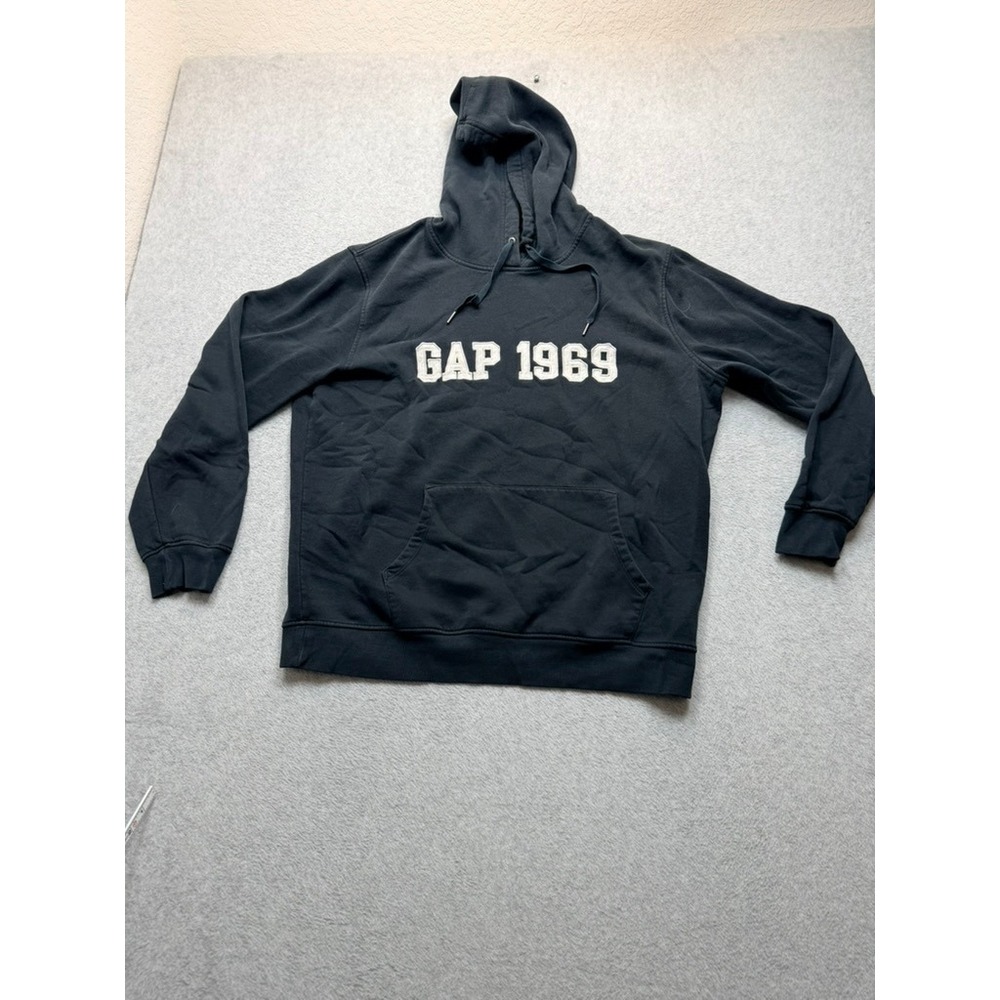 Gap 1969 Mens Black Pullover Hoodie Sweatshirt Logo Fleece XLarge